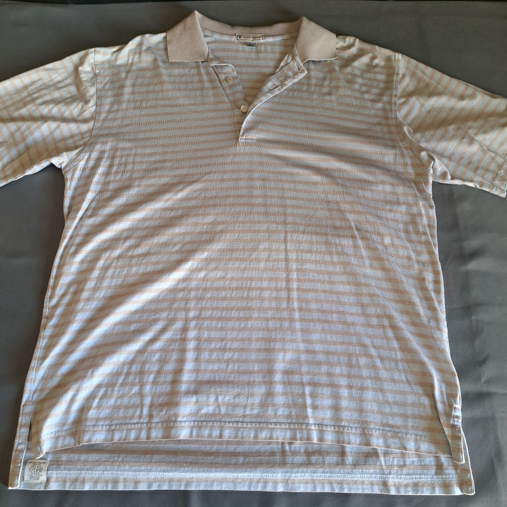 Peter Millar Shirt Large White Striped Cotton Short Sleeve Golf‎ Polo